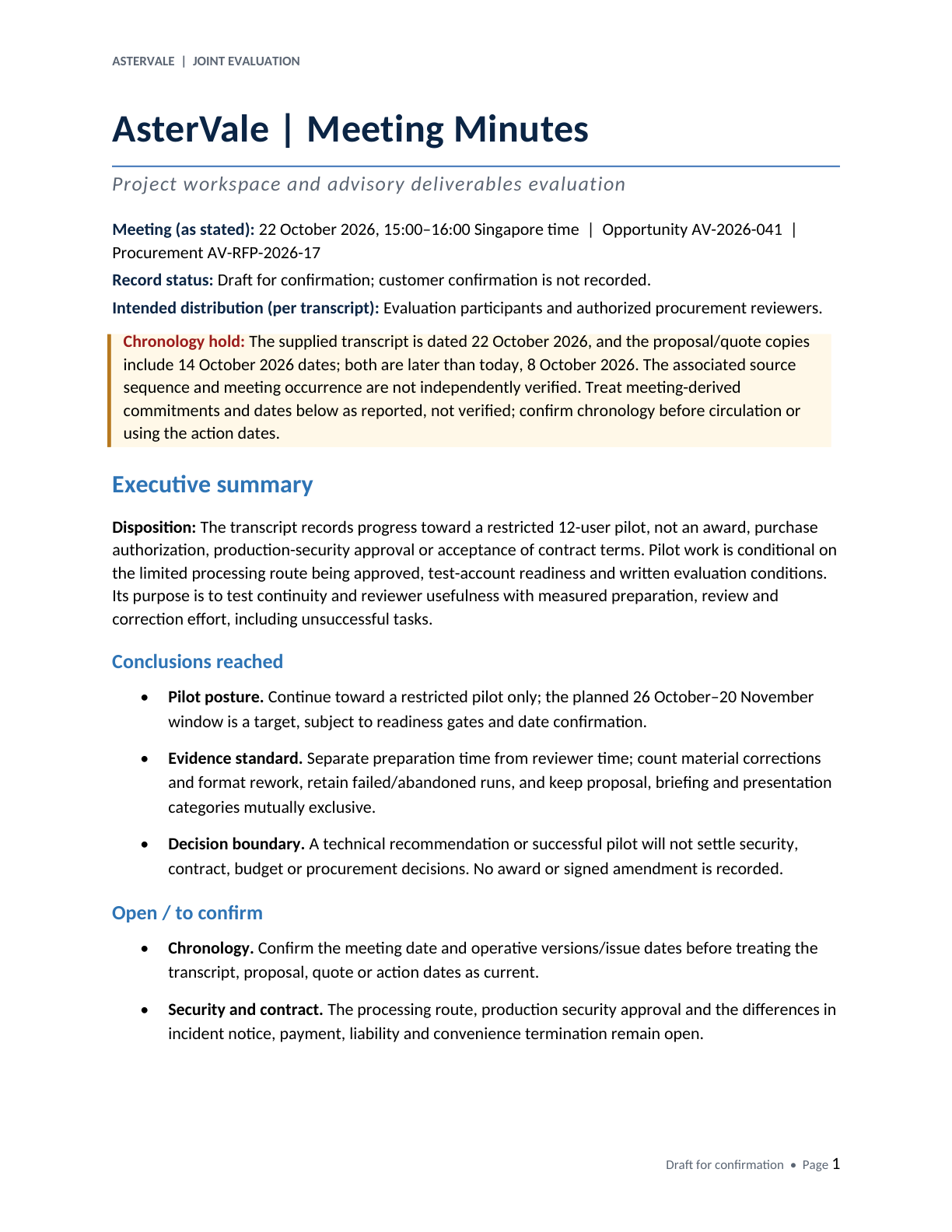 PAGE 1 · Meeting overview & decision summary